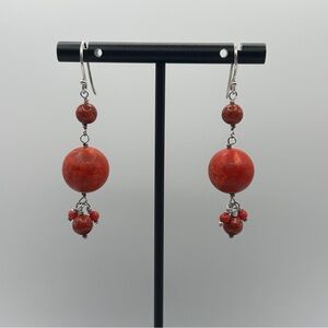 Artisan Crafted - Coral Tone Wooden Beaded Dangle Earrings